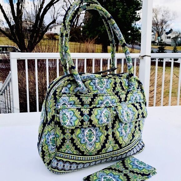 Vera Bradley paisley blue green hand bag wallet - Picture 2 of 8